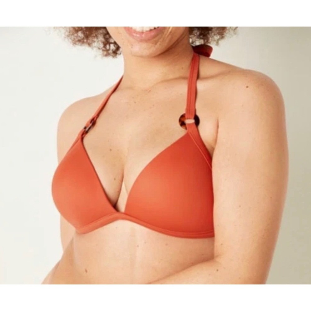 Victoria's Secret PINK Orange Halter Bikini Top XL Tortoise Shell Ring NWOT